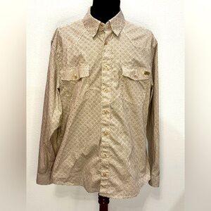 Justin Boots Men's Tan Geometric Medallion Long Sleeve Shirt Button Down Mens XL
